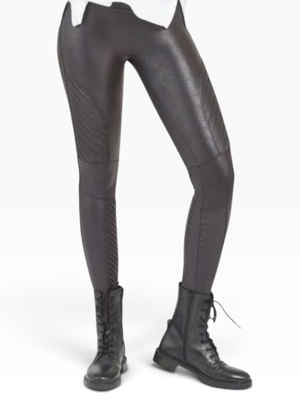 SPANX Faux Leather Moto Leggings High Rise Compression Black Sz S